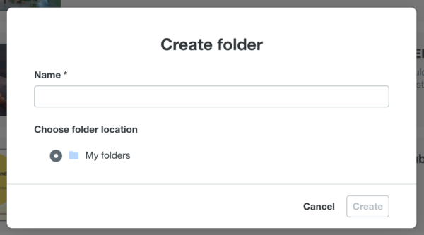 showing the create folder window
